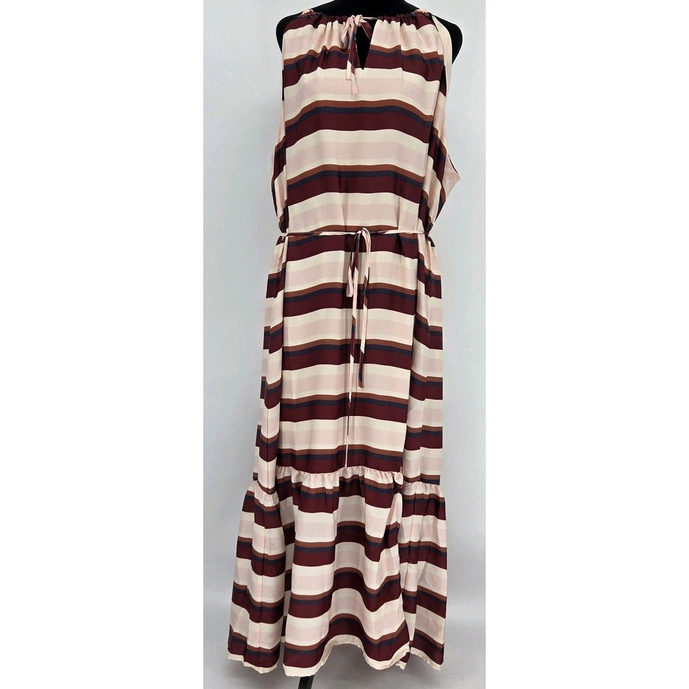 NWT Banana Republic Halter Maxi Dress XXL Pink Belted Striped Tiered